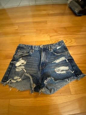 refuge Chelsea High-Rise Destructed Denim Shorts - Blue